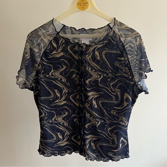 Mesh navy patterned y2k short sleeve top - Picture 2 of 4